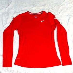 Red, fitted, Nike long sleeve.
